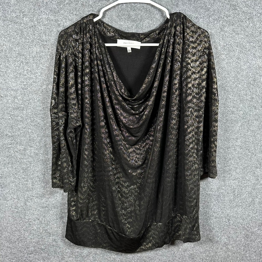 Jones Studio Womens XL Black‎ Gold Metallic Foil Cowl Neck Dolman Blouse Top